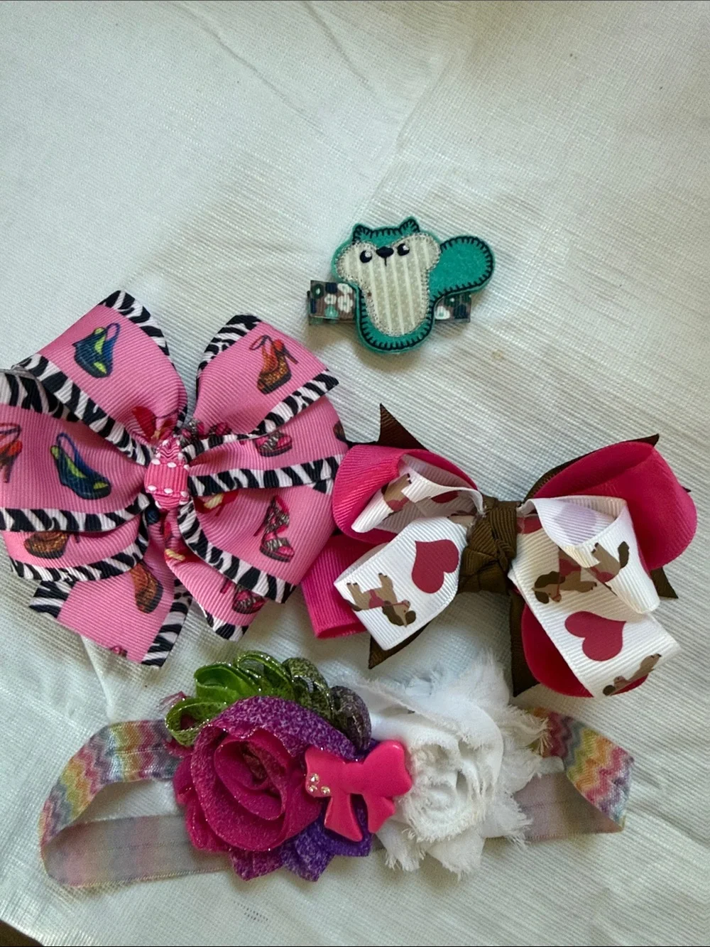 Assorted Pink & Teal Hair Bows and Headband Set